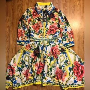 Kaimilin Lightweight Button Up Fit & Flare Dress Multicolor Floral Print NWT